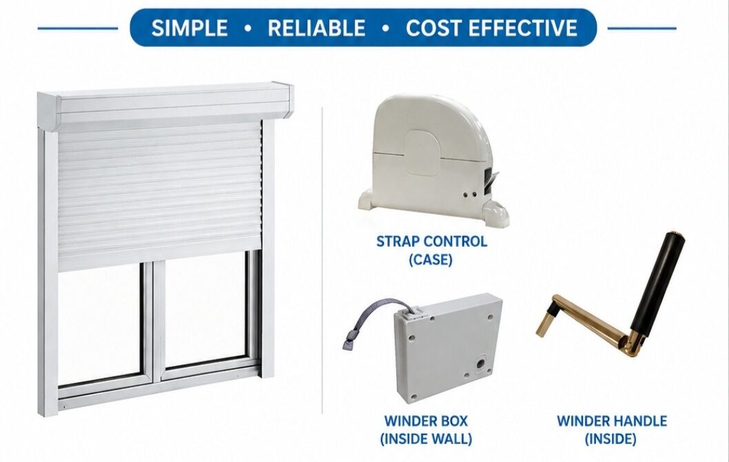 Manual roller shutter with winder control