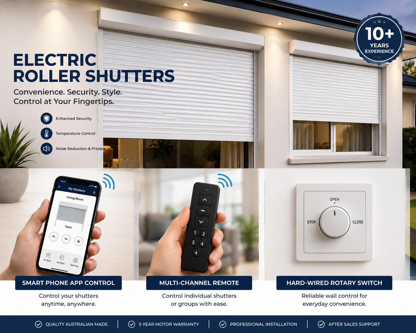 Electric roller shutter with motorised control options